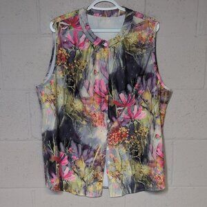 Colorful Floral Sleeveless Women's Top Size 3X, Artsy, Wearable Art
